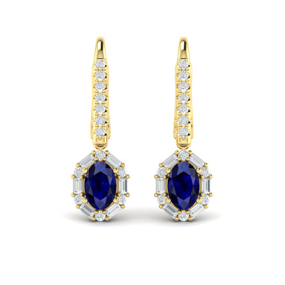 Oval Sapphire and Diamond Baguette Earrings