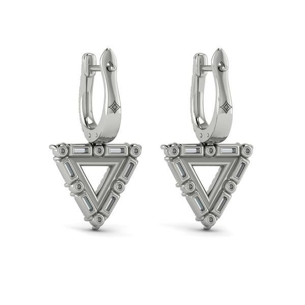 Diamond Baguette Double Trinity Huggie Earrings