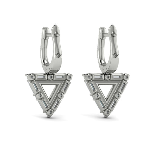Diamond Baguette Double Trinity Huggie Earrings