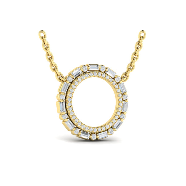 Diamond Baguette Double Open Circle Pendant Necklace