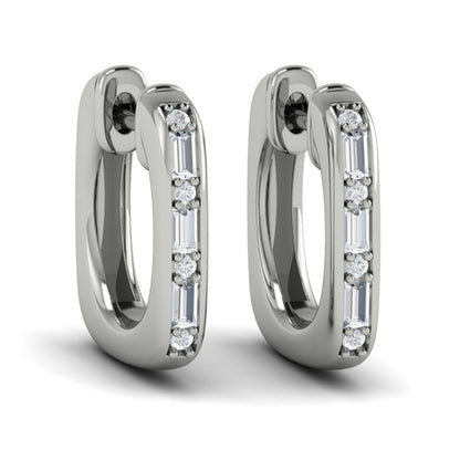 Elongated Baguette Diamond Huggie Earrings