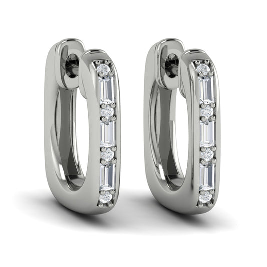 Elongated Baguette Diamond Huggie Earrings
