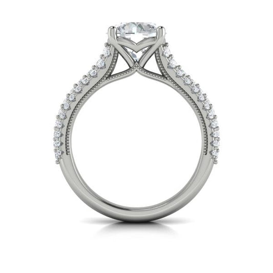 Round Classic, Modern Vintage Engagement Ring in Platinum by Vlora Bridal