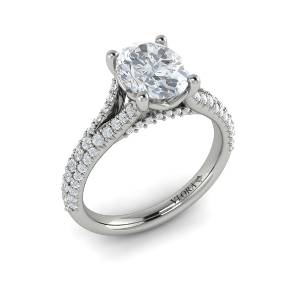 Oval Classic, Split Shank Engagement Ring in Platinum by Vlora Bridal
