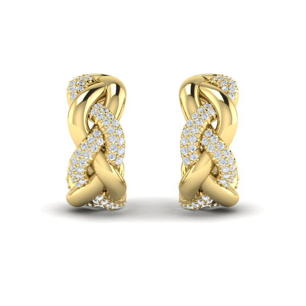 Alternating Diamond Twist Huggie Hoop Earrings