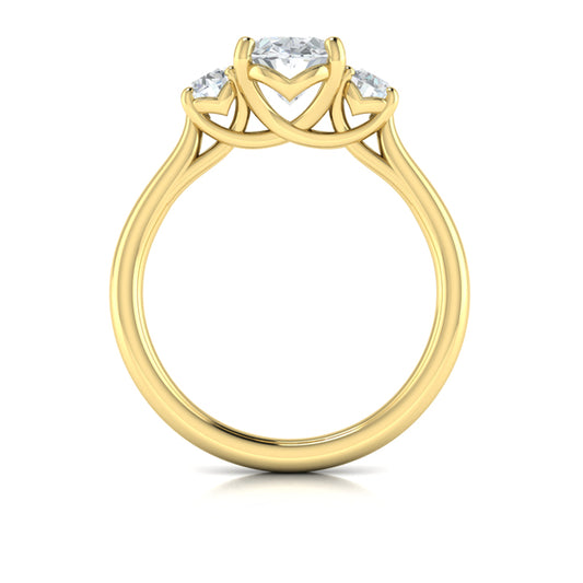 Oval Three Stone Engagement Ring in 14K Yellow Gold by Vlora Bridal