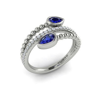 Double Pear Shaped Sapphire and Diamond Wrap Ring