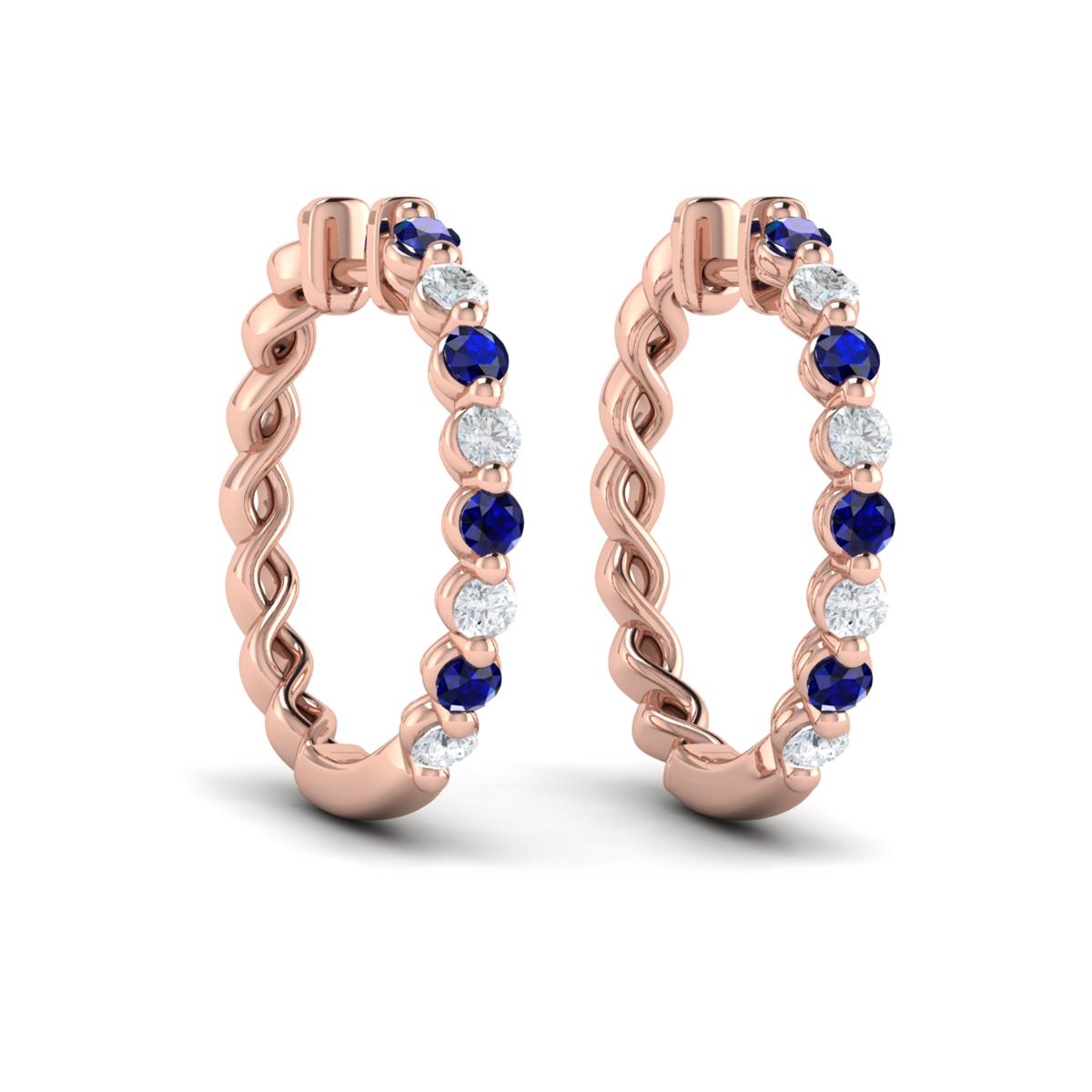 Diamond and Blue Sapphire  Twist Hoop Earrings