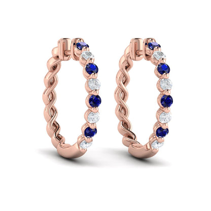 Diamond and Blue Sapphire  Twist Hoop Earrings