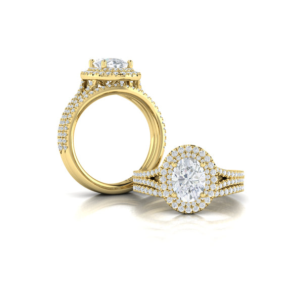 Delicate Double Halo Engagement Ring with Split Shank