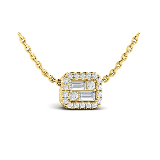 Diamond Baguette Halo Pendant Necklace