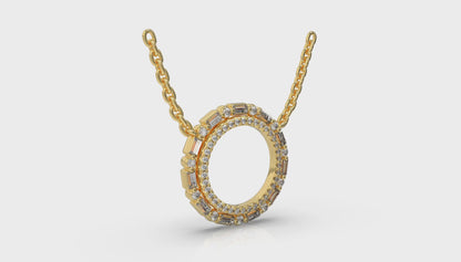 Diamond Baguette Double Open Circle Pendant Necklace
