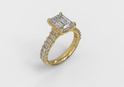 Emerald Cut Engagement Ring with Baguette Diamond Band