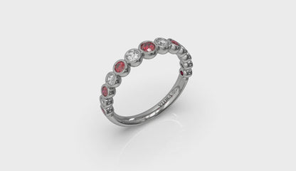 Round Bezel Set Diamond and Ruby Ring