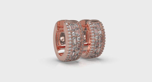 Diamond Baguette Multi Row Huggie Earrings