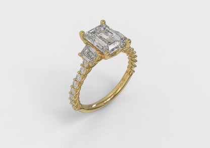 Interwoven Emerald Cut Three Stone Engagement Ring