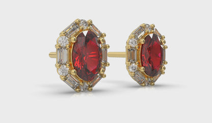 Oval Ruby and Diamond Baguette Earrings