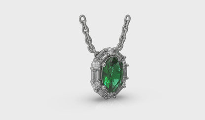 Oval Emerald and Diamond Baguette Pendant