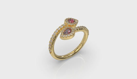 Diamond Wrapped Pear Ruby Ring