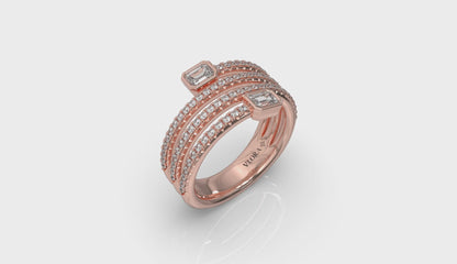 Diamond Three Row Diamond Baguette Wrap Ring