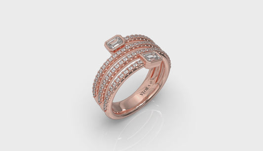 Diamond Three Row Diamond Baguette Wrap Ring