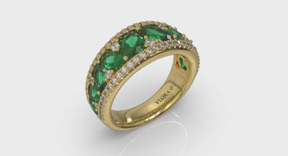 Oval Emerald and Pavé Diamond Band