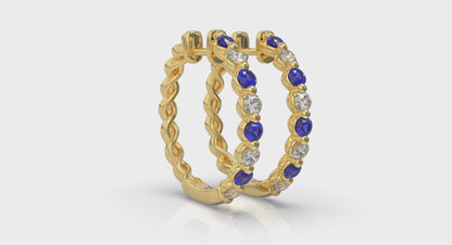 Diamond and Blue Sapphire  Twist Hoop Earrings