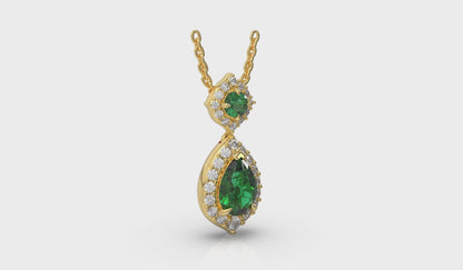 Tear Drop Emerald and Diamond Pendant