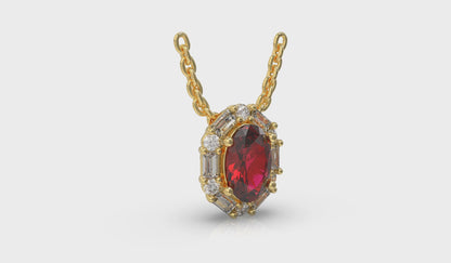 Oval Ruby and Diamond Baguette Pendant