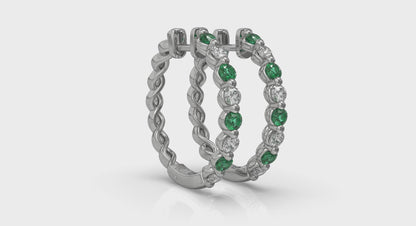 Diamond and Emerald  Twist Hoop Earrings