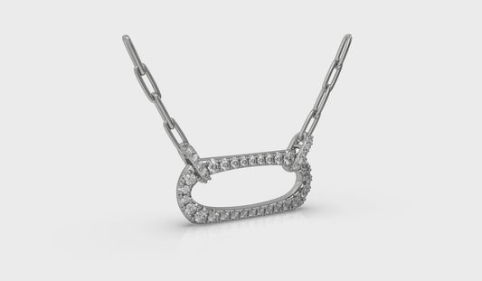 Diamond Accent East West Open Oval Pendant with Link Necklace