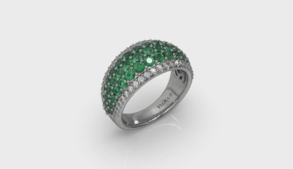 Diamond and Emerald Multi-Row Statement Ring