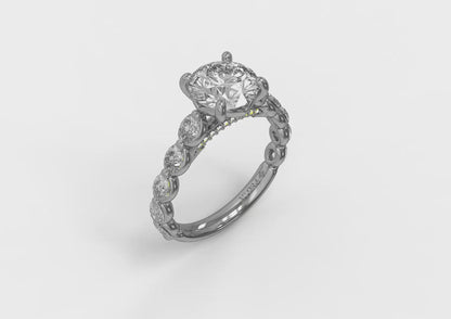 Oval Bezel Diamond Accent Round Engagement Ring