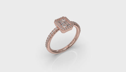 Diamond Halo with Diamond Baguettes Ring