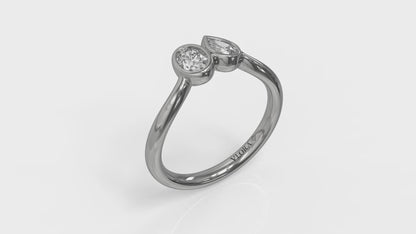 Bezel‑Set Pear and Oval Diamond  Bypass Ring