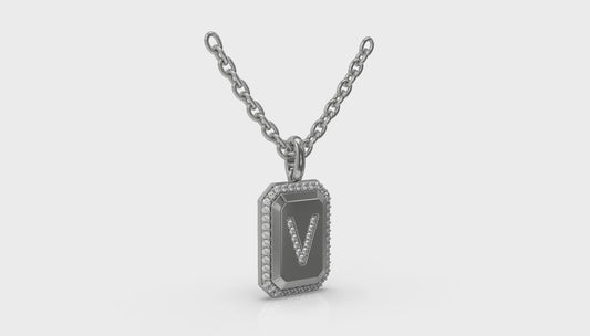 Diamond Medallion Alphabet Pendant Link Necklace, V