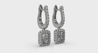 Diamond Baguette Halo Drop Huggie Earrings