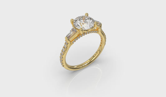 Crescendo Three Stone Engagement Ring with Diamond Band