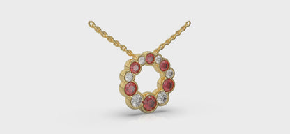 Diamond and Ruby Circle Bezel Pendant