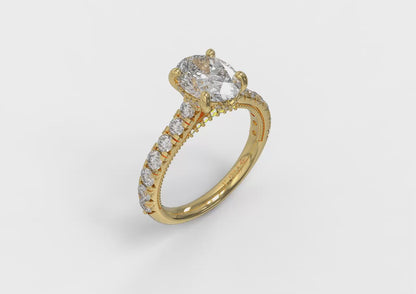 French Cathedral Oval Hidden Halo Engagement Ring