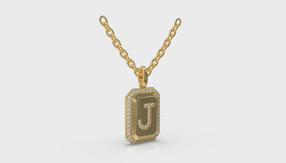 Diamond Medallion Alphabet Pendant Link Necklace, J