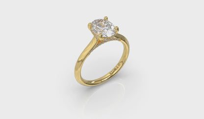 Solitaire Oval Engagement Ring with Hidden Halo