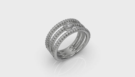 Diamond Open Three Row and Oval Centerstone  Ring