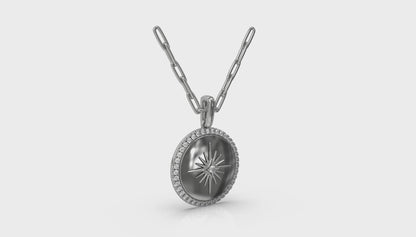 Center Starburst Diamond and Bezel Pendant Necklace
