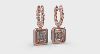 Multi Baguette and Round Diamond Drop Earrings