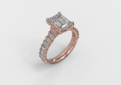 Emerald Cut Engagement Ring with Baguette Diamond Band