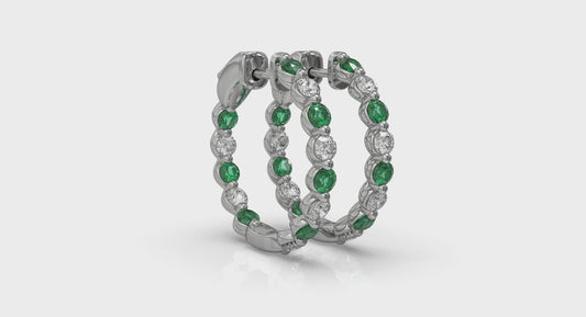 Inside Out Diamond and Emerald  Hoop Earrings