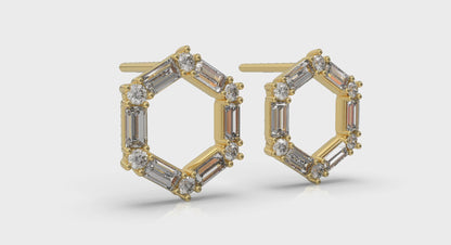 Diamond Baguette Open Honeycomb Stud Earrings