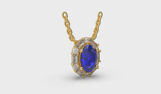 Oval Sapphire and Diamond Baguette Pendant