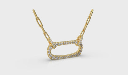 Diamond Accent East West Open Oval Pendant with Link Necklace